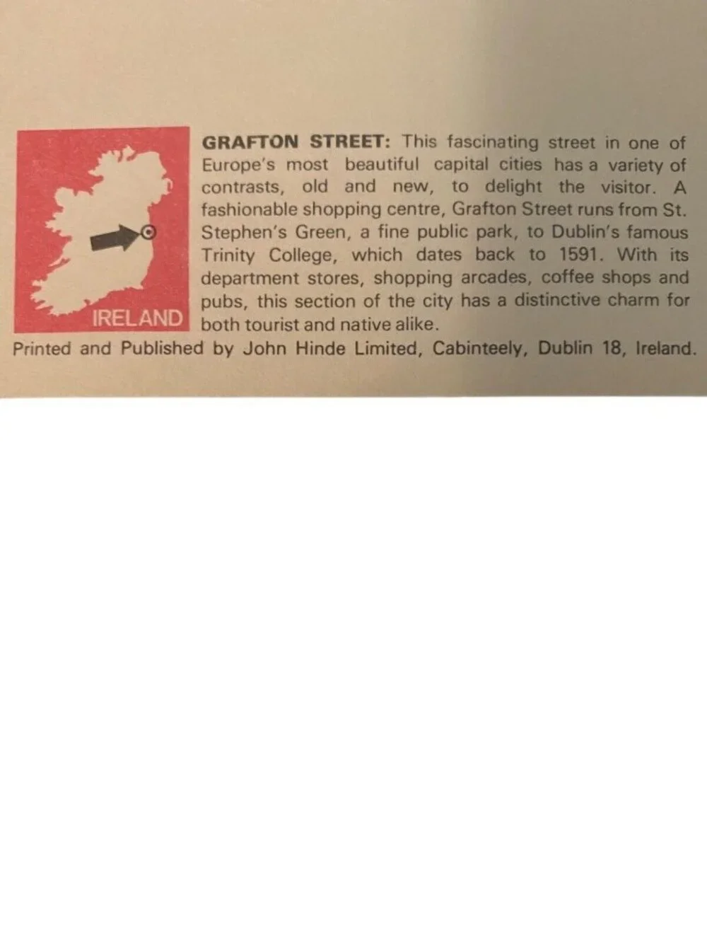 Dublin City Grafton Street Vtg Postcard Unposted Ireland John Hinde